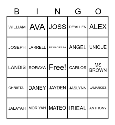 HOMEROOM BINGO Card