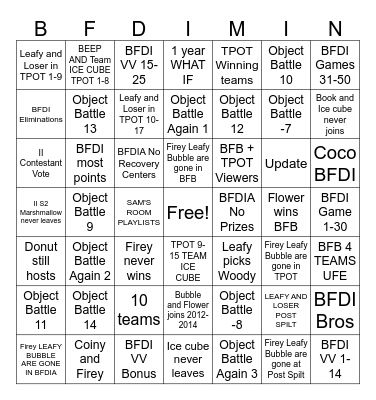 BFDI What Ifs Part 2 Bingo Card