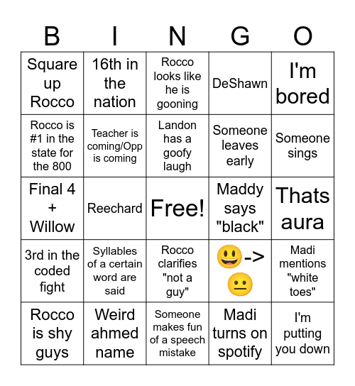 School bingo Card