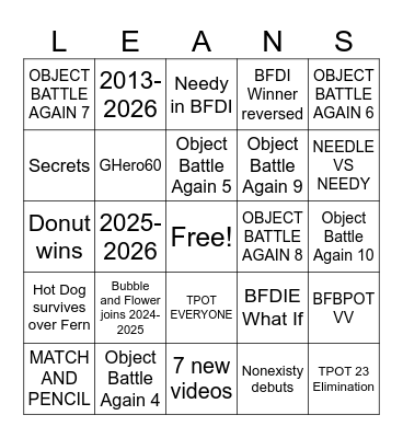 BFDI What Ifs Part 3 Bingo Card