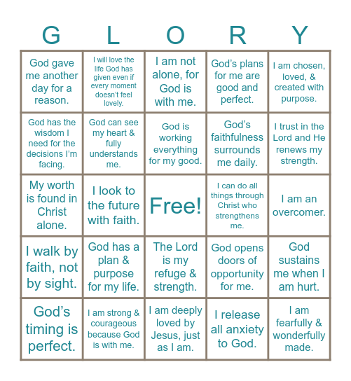 Faith-Based Affirmations Bingo Card