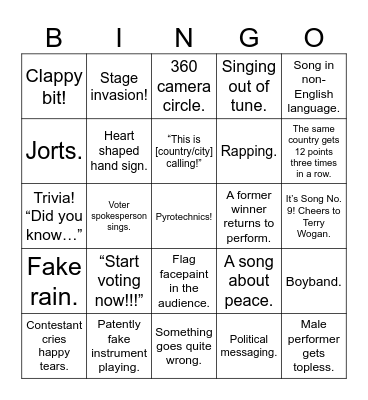 EUROVISION Bingo Card