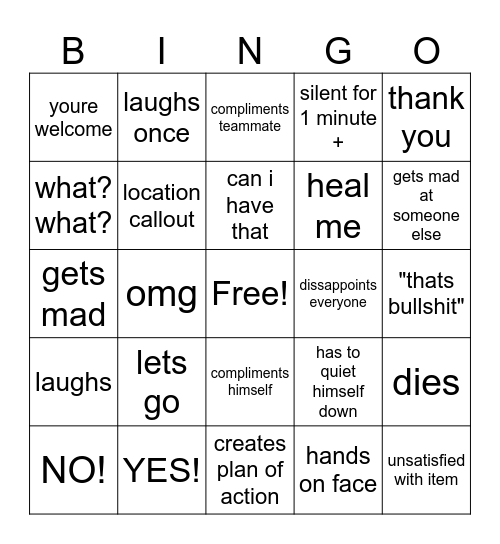 Sean Gaming Bingo Card