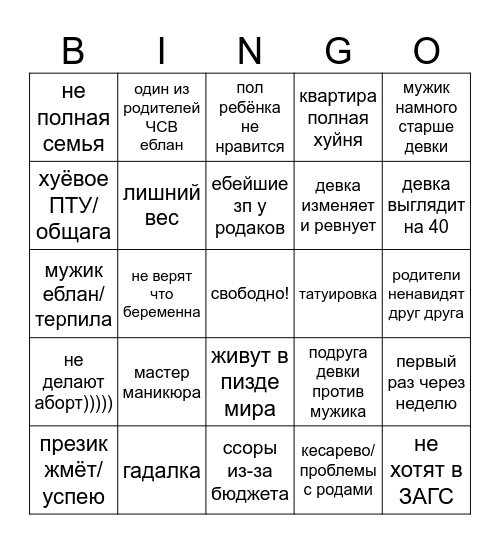 Мама в 16 бинго Bingo Card