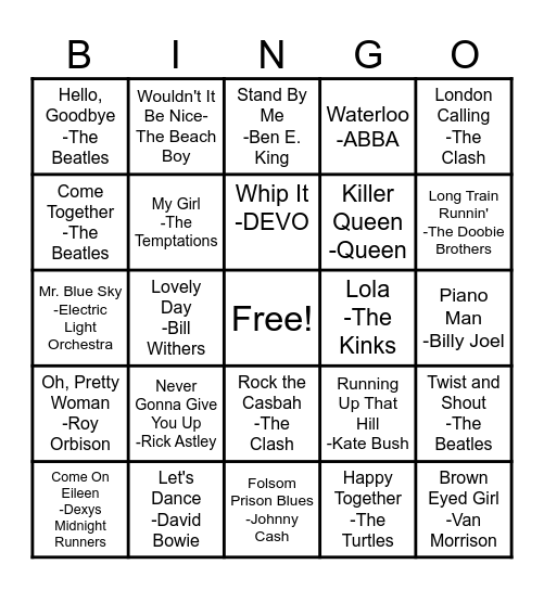 Musical Bingo Card