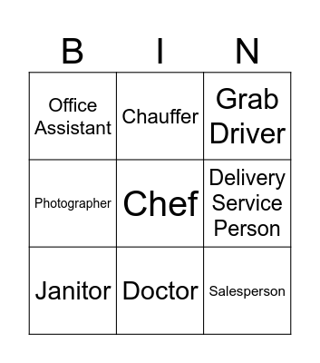 Occupation Bingo Card