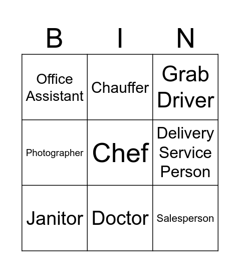 Occupation Bingo Card