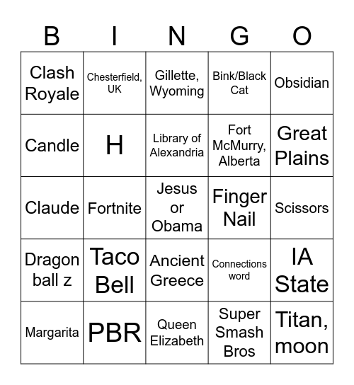 Wiki Bingo Card