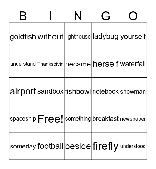 Compound words Bingo Card