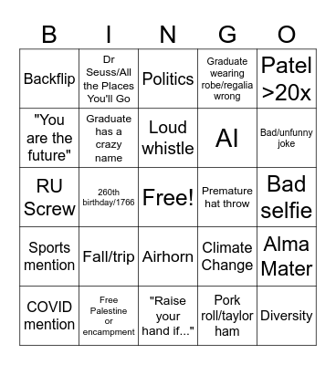 Rutgers Grad BIngo Card