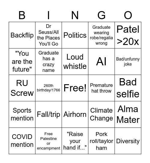 Rutgers Grad BIngo Card