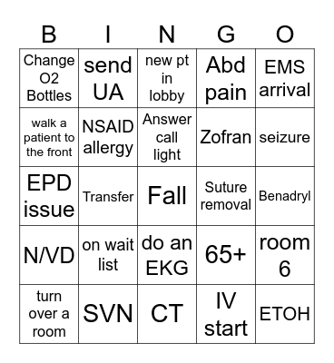 ER Bingo Card