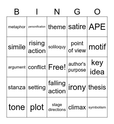 Academic Vocab Review Bingo Card