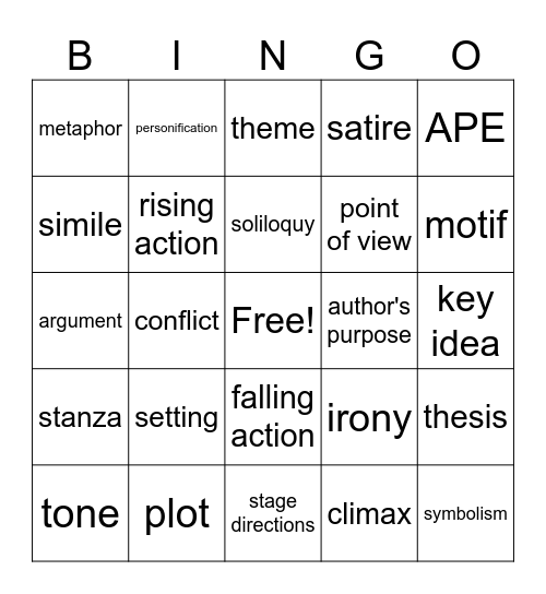 Academic Vocab Review Bingo Card