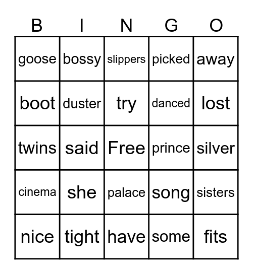 Ciderella Bingo Card