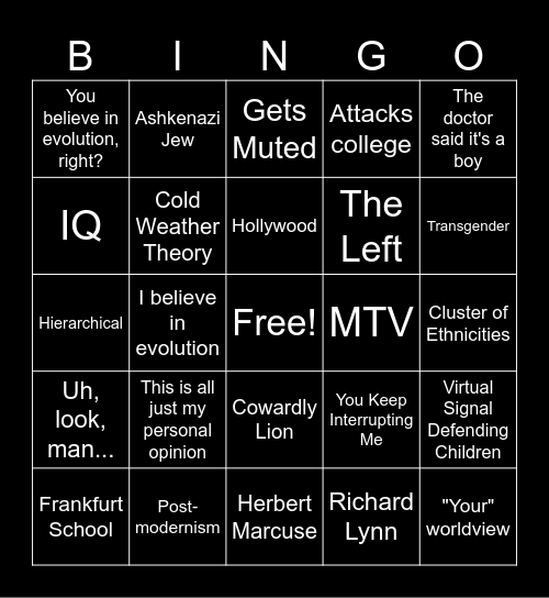 John Stone (AZ) the Race Realist Bingo Card