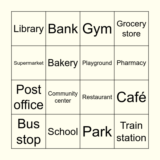 NEIGHBORHOOD BINGO Card