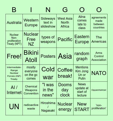 Legal 106 week 12 (21 May) Arms Control Bingo Card