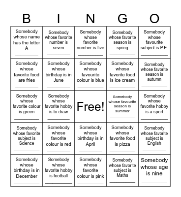 ALL ABOUT US Bingo Card