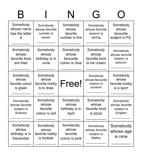 ALL ABOUT US Bingo Card