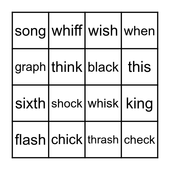 Diagraphs Bingo Card