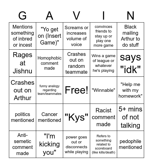 Untitled Bingo Card