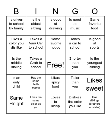 Get to know you Bingo Card
