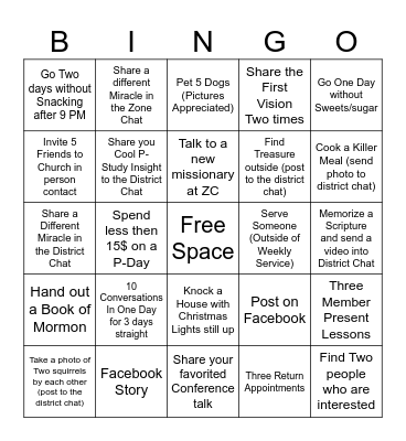 Missionary Bingo Card