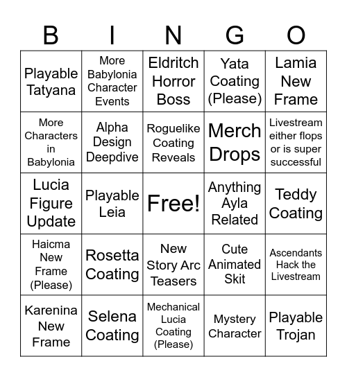 PGR 6.5 Anniversary Bingo Card