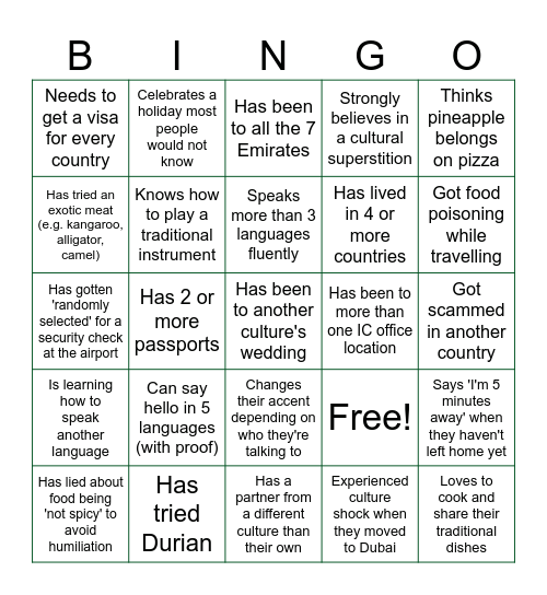 IC Cultural Bingo Card