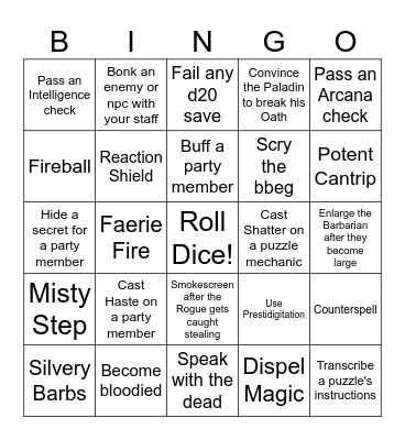 Wizard Bingo Card