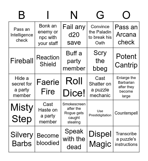 Wizard Bingo Card