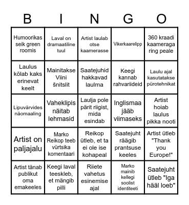 Eurovisioon Bingo Card