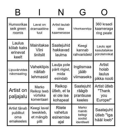 Eurovisioon Bingo Card
