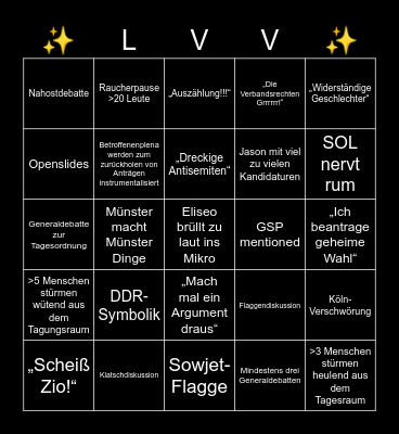 Landesvollversammlung Bullshit-Bingo der Verbandsrechten Bingo Card