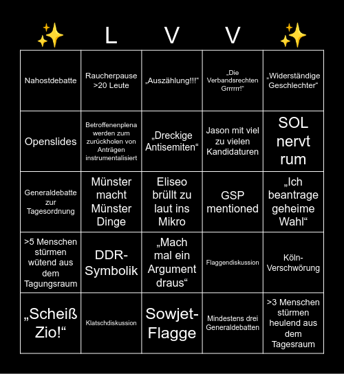 Landesvollversammlung Bullshit-Bingo der Verbandsrechten Bingo Card
