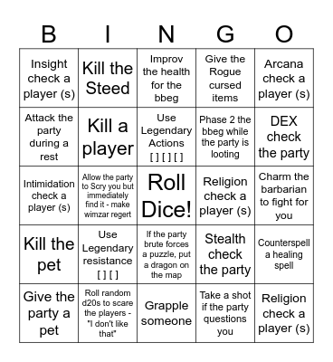 Dungeon Master Bingo Card