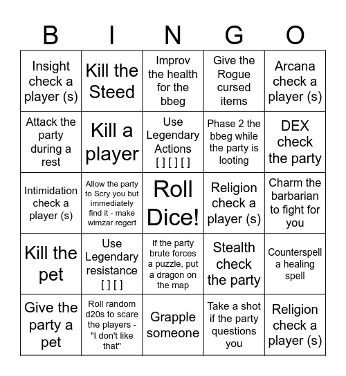 Dungeon Master Bingo Card