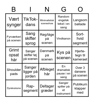 Eurovision 1 Bingo Card