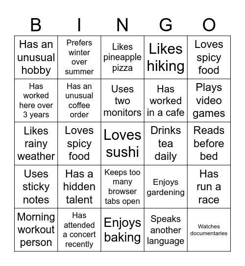 Team Hangout BINGO Card