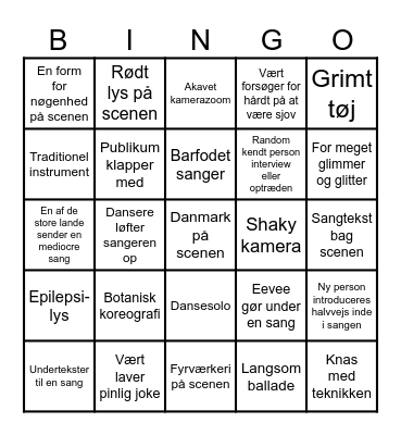 Eurovision 1 Bingo Card