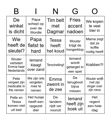 De grote Terschelling bingo Card