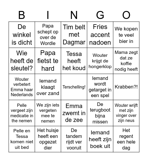 De grote Terschelling bingo Card