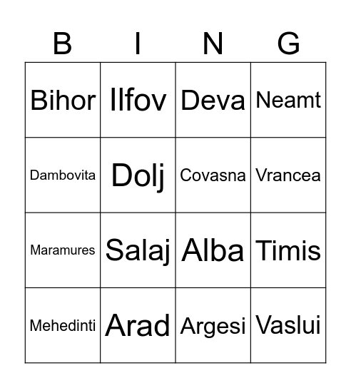 Judete din Romania Bingo Card