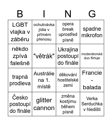 Eurovize 2026 Bingo Card