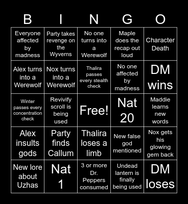 Dragonblood's Legacy 49th Session Bingo Card