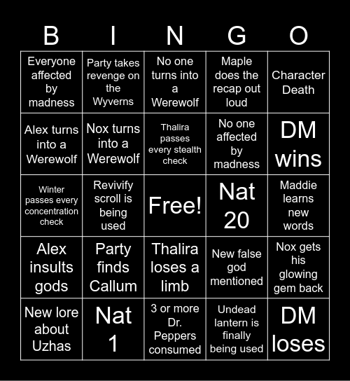 Dragonblood's Legacy 49th Session Bingo Card