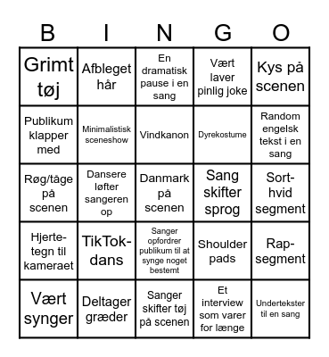 Eurovision 3 Bingo Card