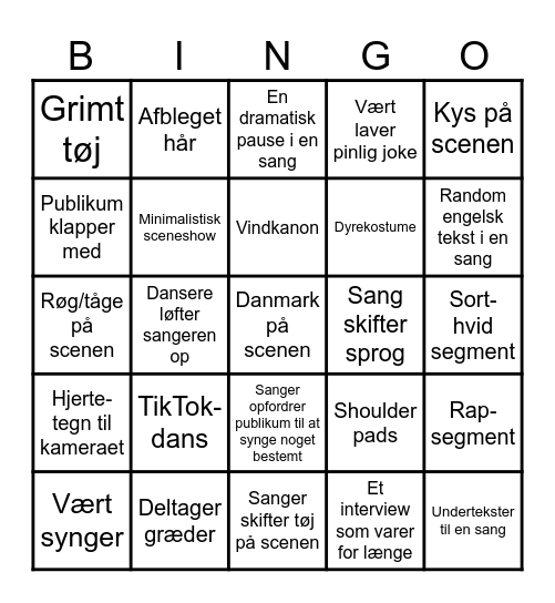 Eurovision 3 Bingo Card