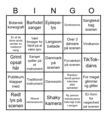Eurovision 4 Bingo Card